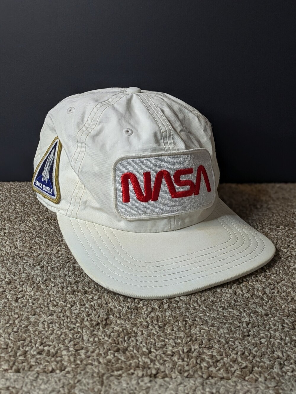 Buzz Aldrin NASA Worm Logo Space Shuttle Snapback Hat White Patches USA Flag
